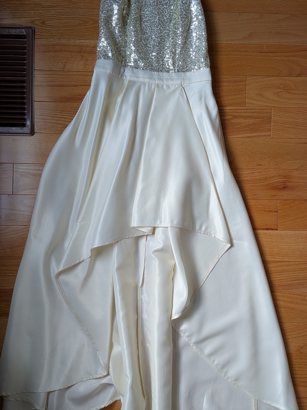 Cream/Yellow Sleeveless Formal High-Low Dress with Subtle Draping